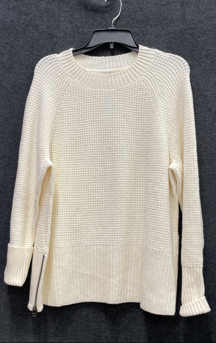 L.L. Bean Women's Cream SuperSoft Waffle Crewneck Sweater Side Zip NWT XL