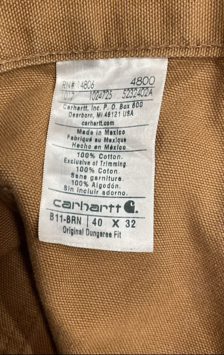 Carhartt Men's Brown B11 Original Dungaree Fit Canvas Carpenter Pants 40x32
