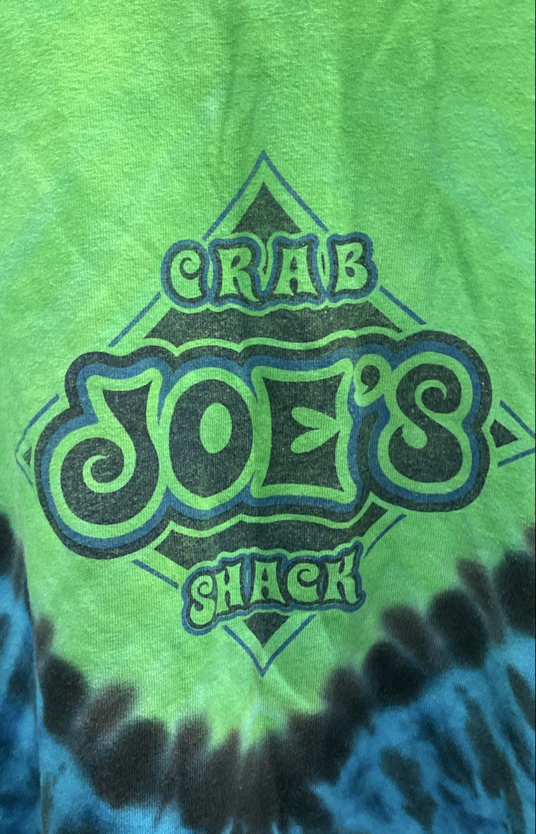 Vintage 90s Alore Men's Joe's Crab Shack Green Blue Tie Dye T Shirt XL USA