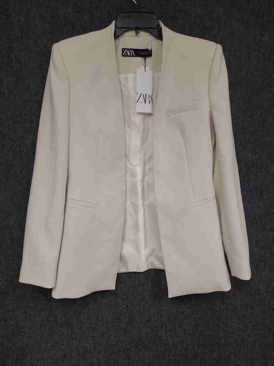 Zara Women's Cream Open Front Collarless Blazer Sz M NWT