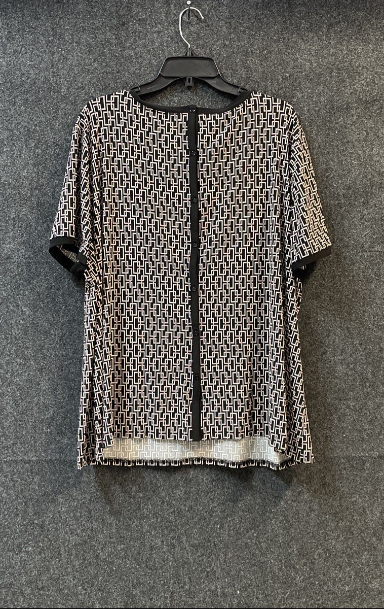 Anne Klein Women's Black Pink White Geometric Knit Top Back Button NWT Sz 3X