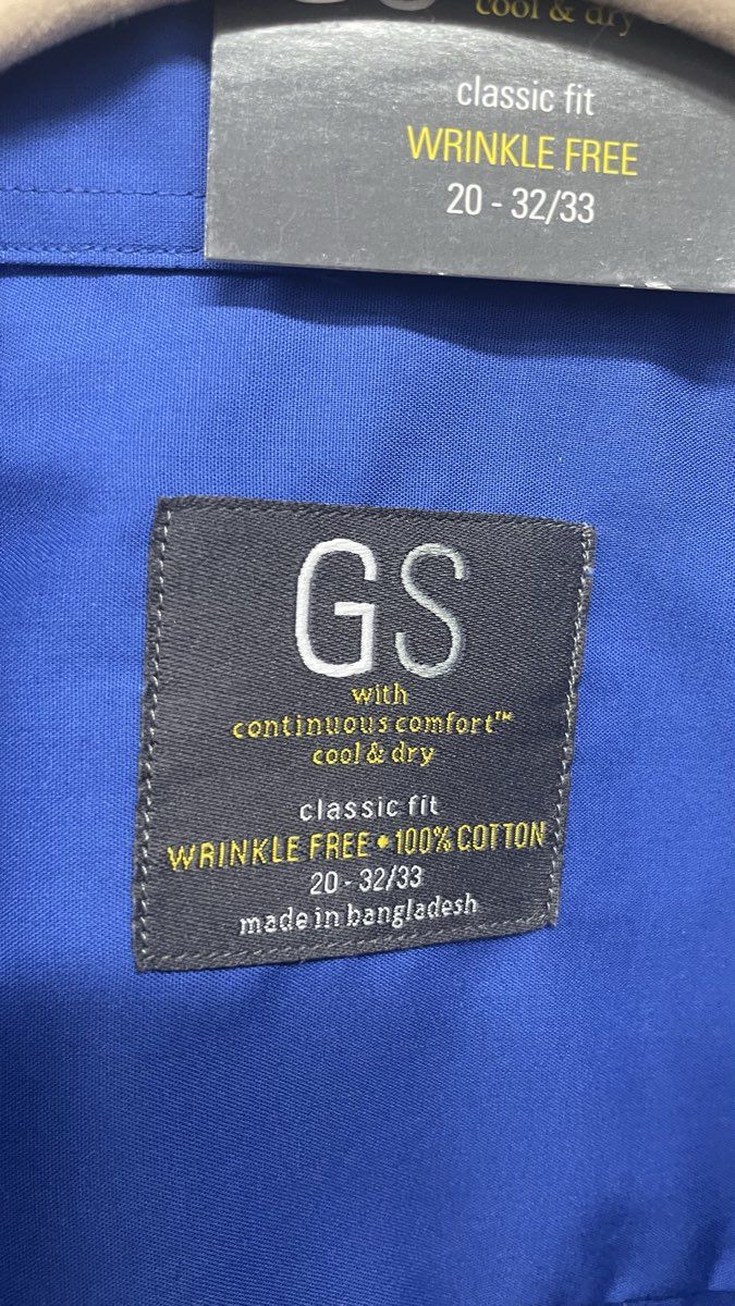 GS Gold Series Men's French Blue Wrinkle Free Dress Shirt Sz 20 32/33 NWT