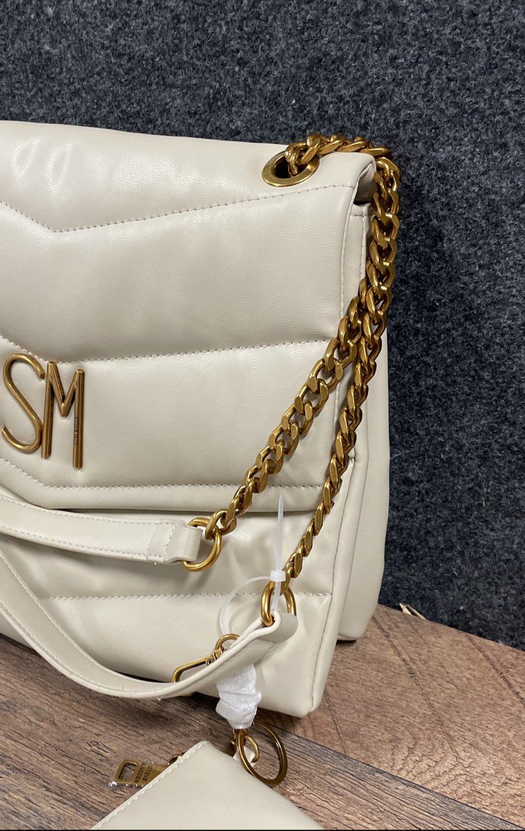 Steve Madden Oatmilk Beige BPARKER Quilted Chevron Shoulder Bag NWT Pouch
