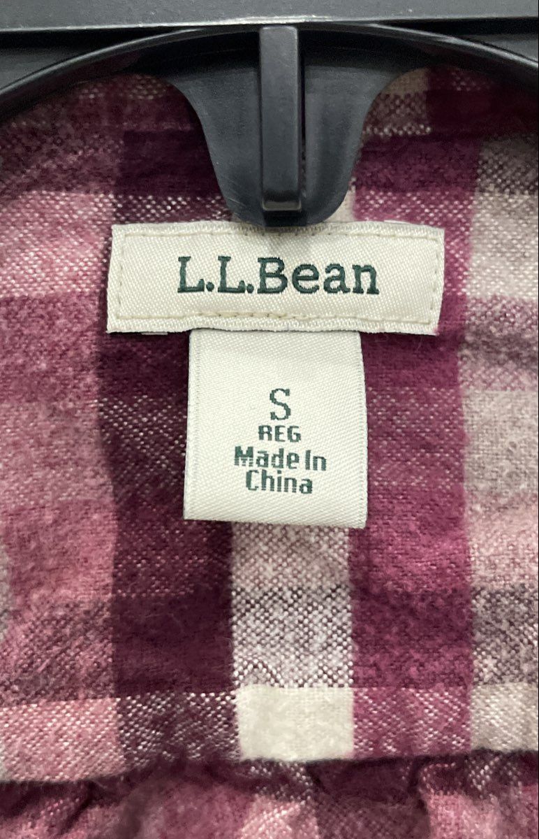 LL Bean Women's Magenta Scotch Plaid 100% Cotton Button Up Flannel Shirt Sz S