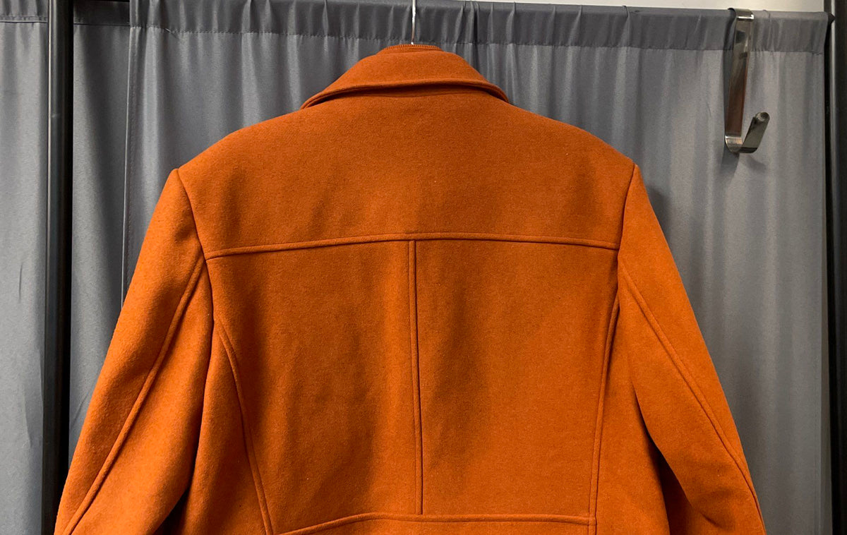 Men's Orange Wool Blend 2-in-1 Inner Bib Pea Coat Jacket Sz L