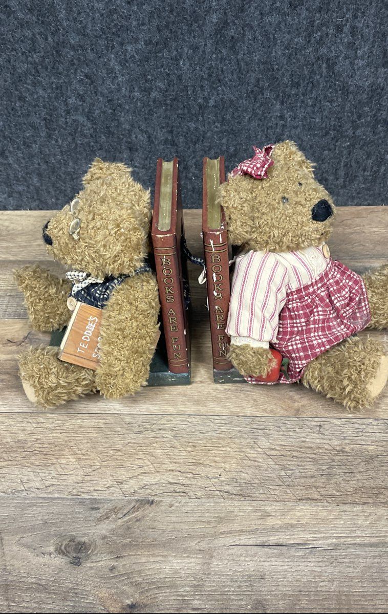 Vintage Plush Teddy Bear Bookends