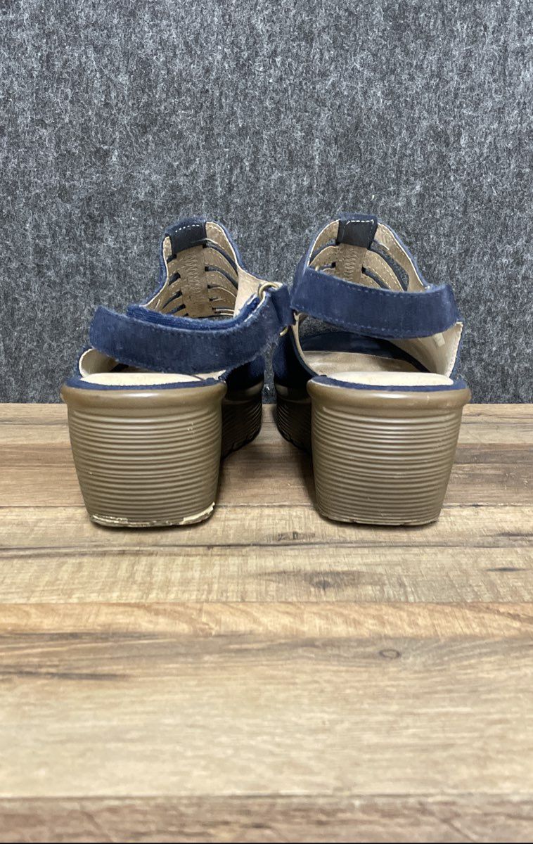 Skechers Parallel Trapezoid Navy Suede Wedge Sandals Women's Size 8.5