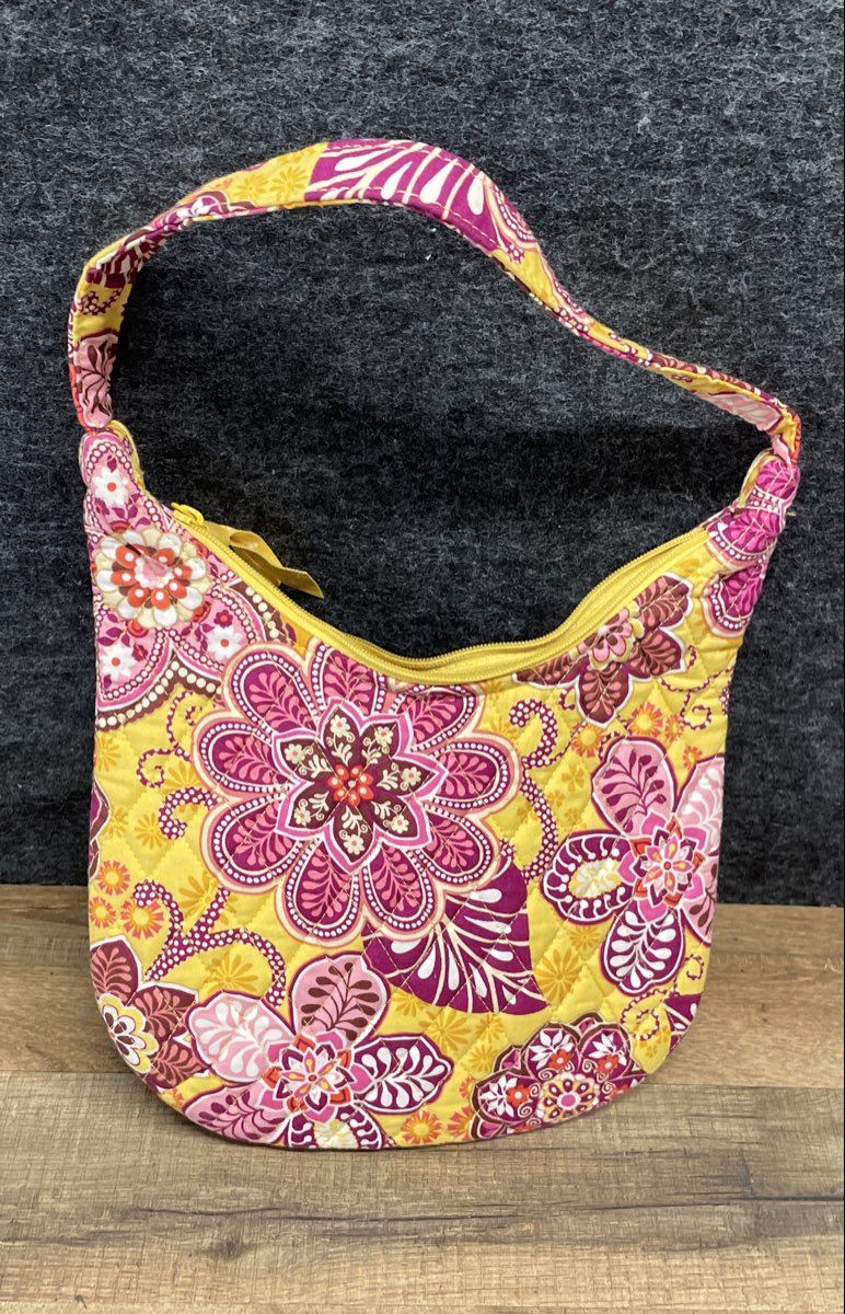 Vera Bradley Pink Yellow Floral Quilted Cotton Small Hobo Shoulder Bag