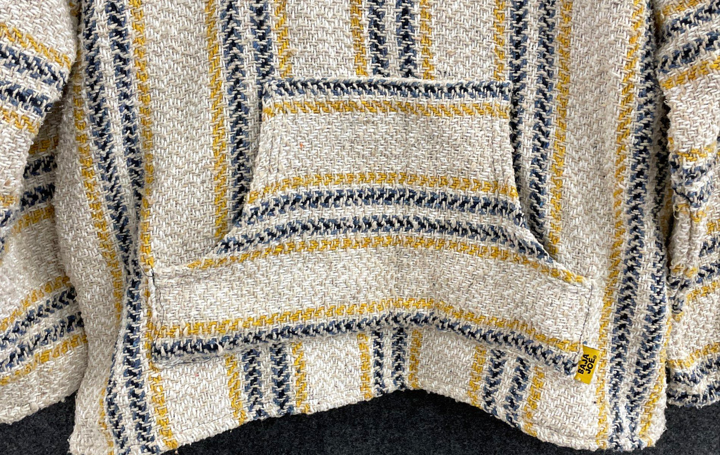 Baja Joe Men's Mexican Jerga Hoodie Cream Yellow Blue Striped Pullover Sz L