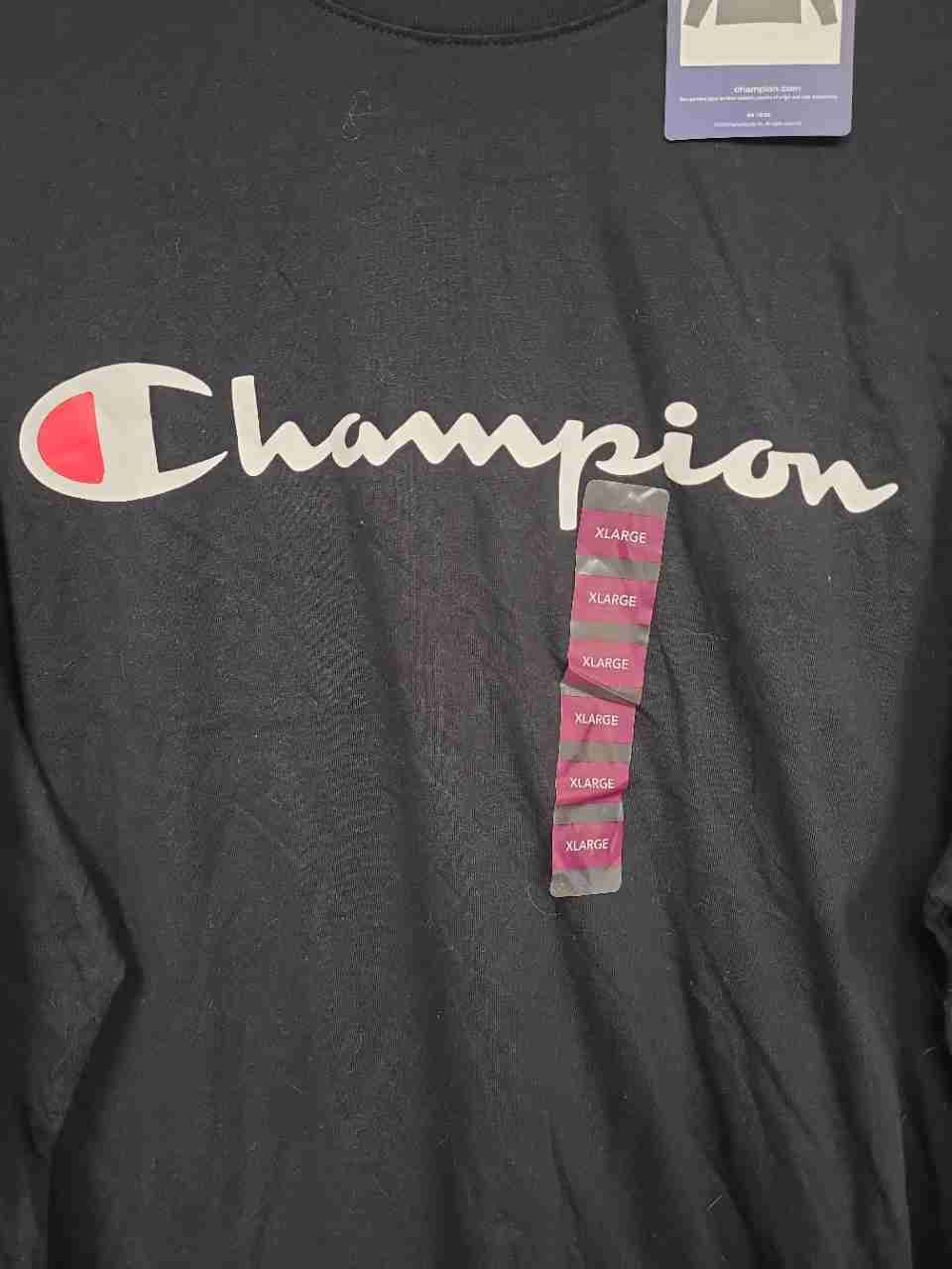 Champion Men's Black Long Sleeve T-Shirt Script Logo NWT Sz XL