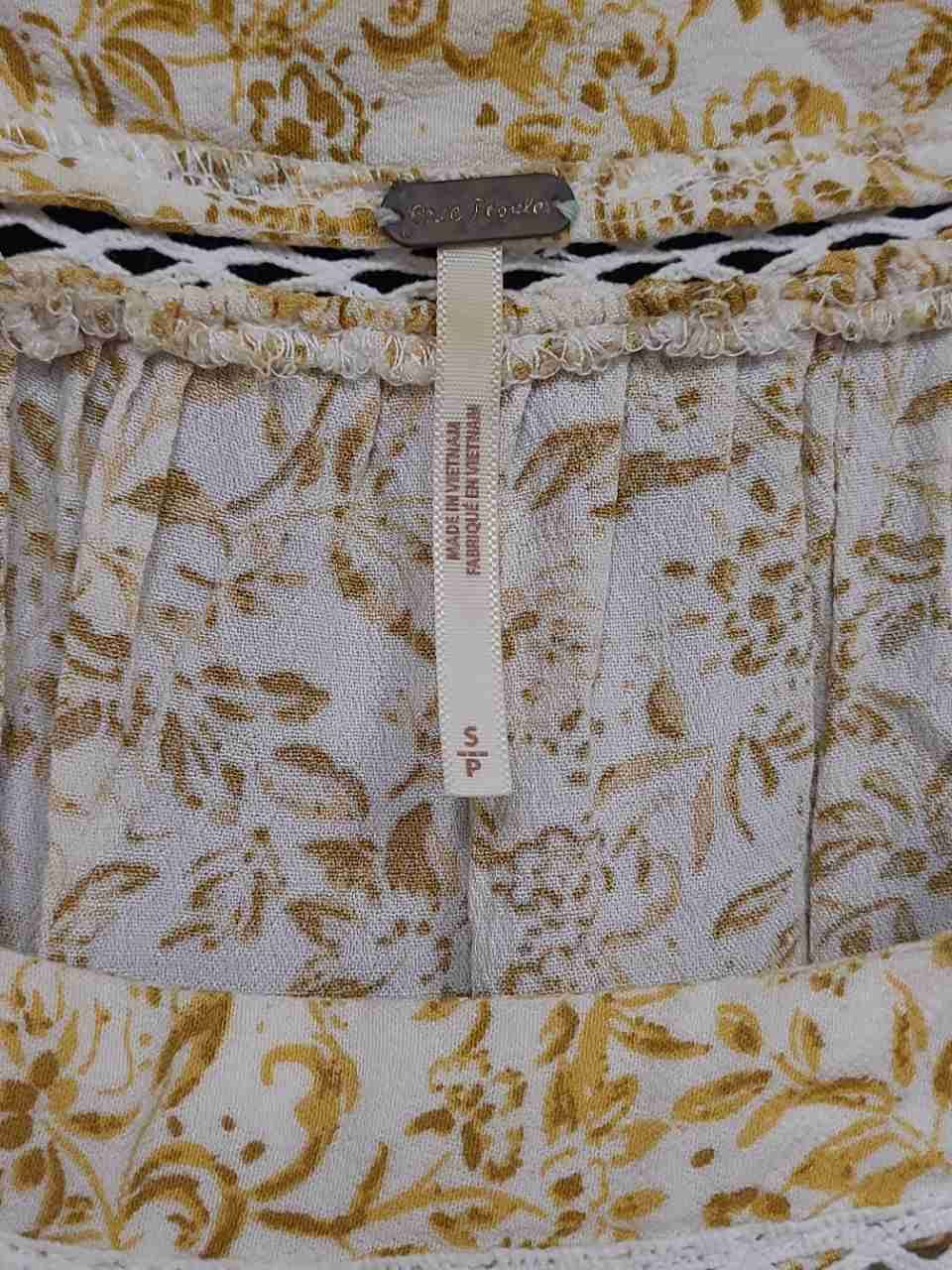 Free People Women's Yellow Floral Lace Bell Sleeve Tunic Mini Dress Sz S
