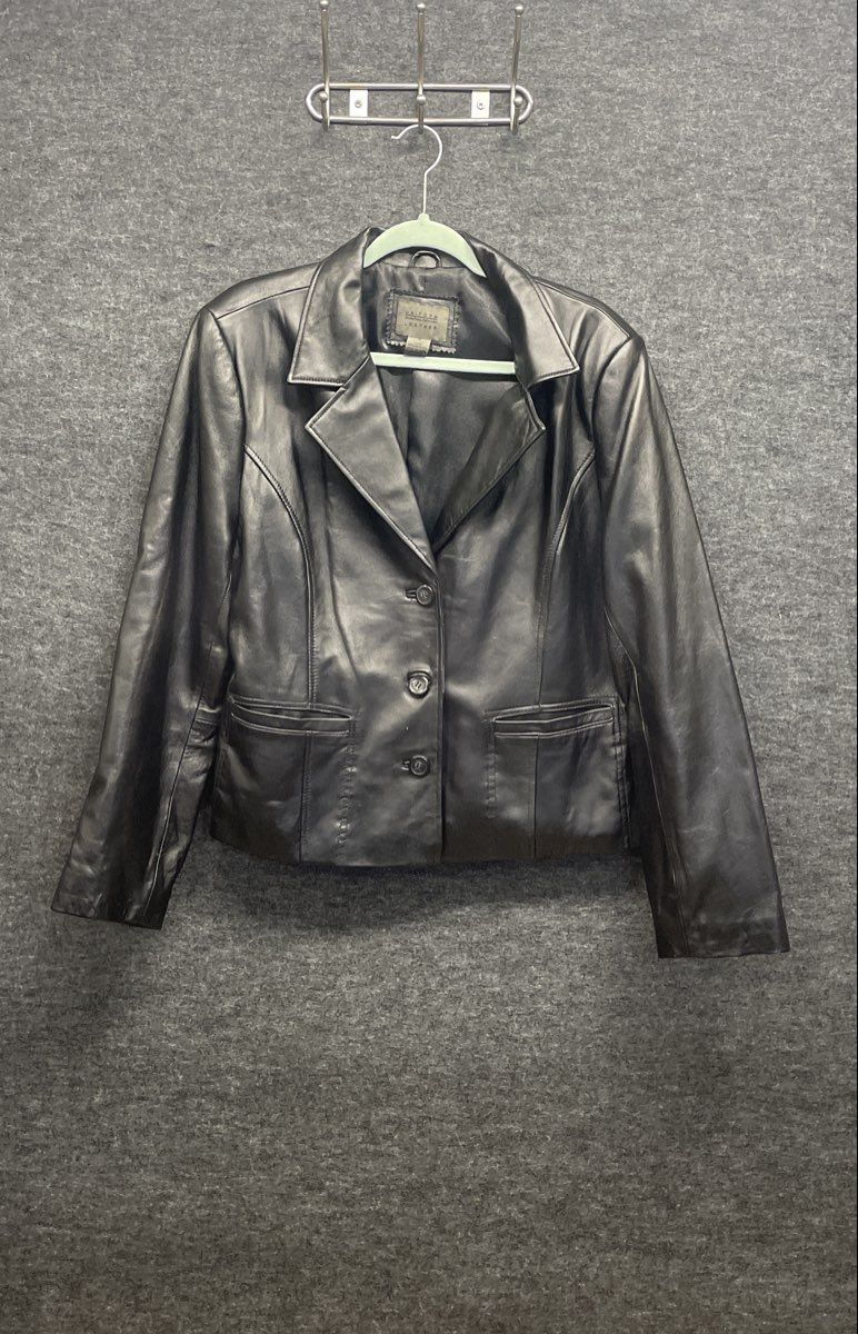 Vintage Y2K Uniform John Paul Richard Women Black Lambskin Leather Jacket Sz 16