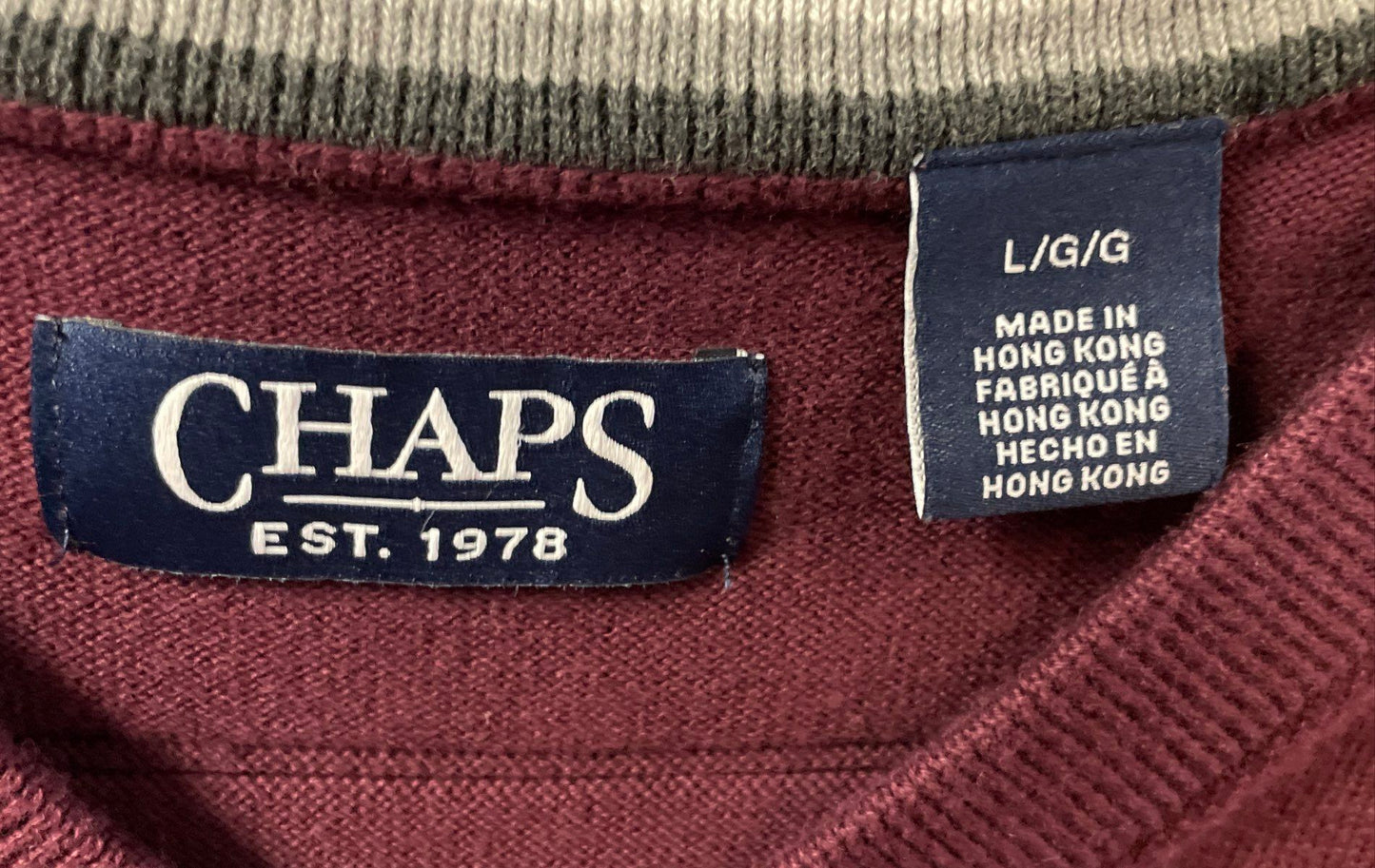 Chaps Men's V-Neck Sweater Vest Burgundy Textured Stripe Sz L