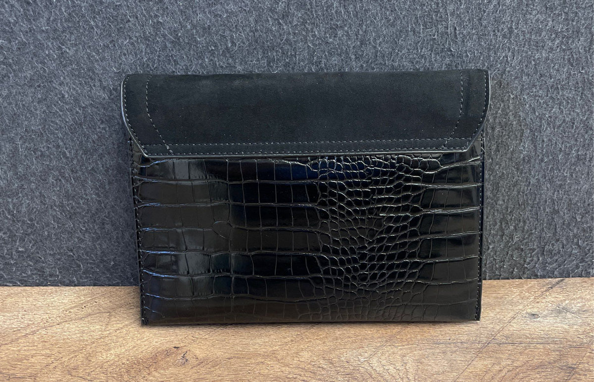 Topshop Black Croc Embossed Faux Leather Suede Panther Chain Crossbody Bag