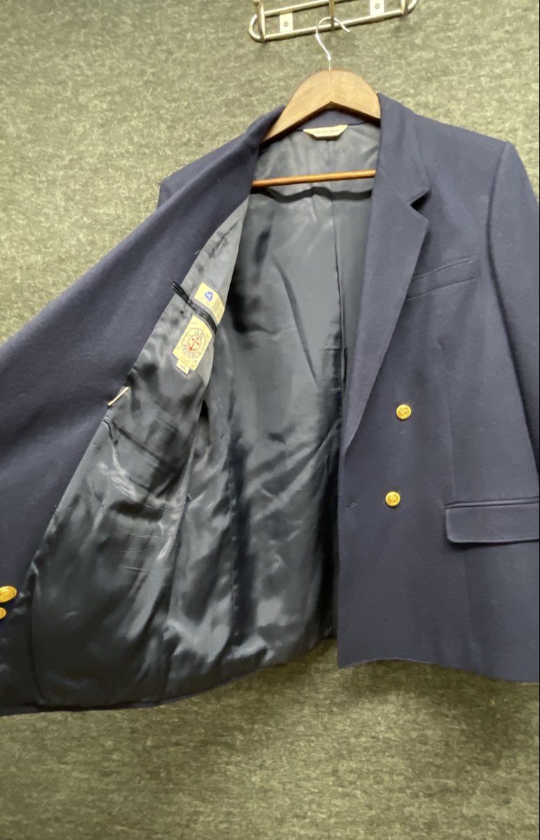 J.G. Hook Women's Vintage 90s Navy Wool Double Breasted Blazer Gold Crest Sz 16