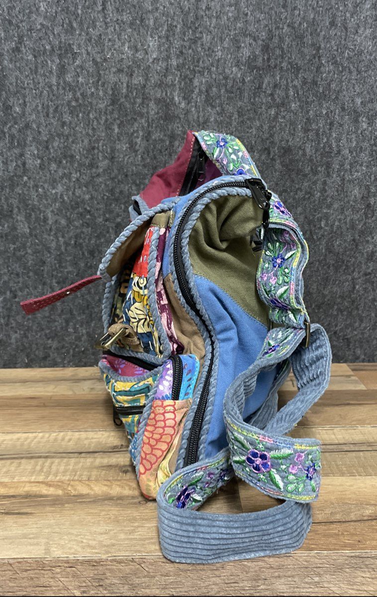 Blue Sky Seven Pocket Cargo Bag Patchwork Crossbody NWT Boho Floral Canvas