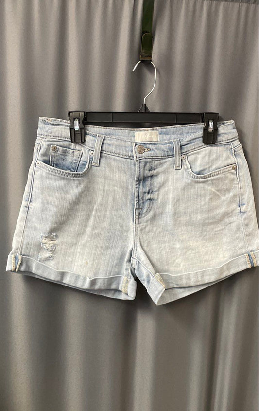7 For All Mankind Women's Light Wash Denim Shorts Distressed Rolled Cuff Sz 28