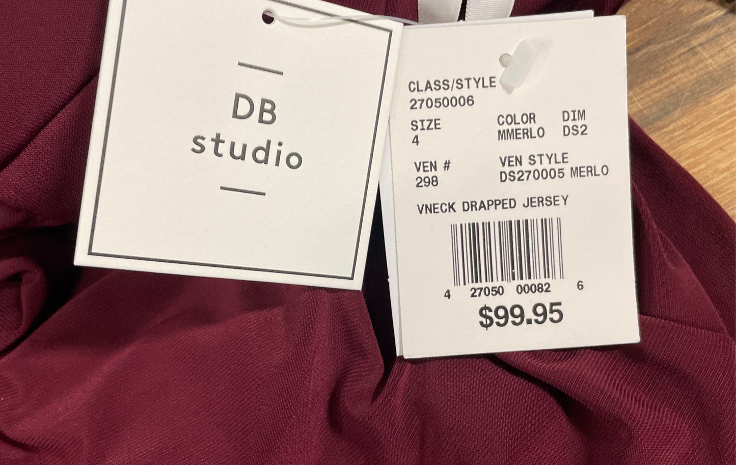 David's Bridal Women's Merlot Red V-Neck Draped Jersey Gown Dress Sz 4 NWT