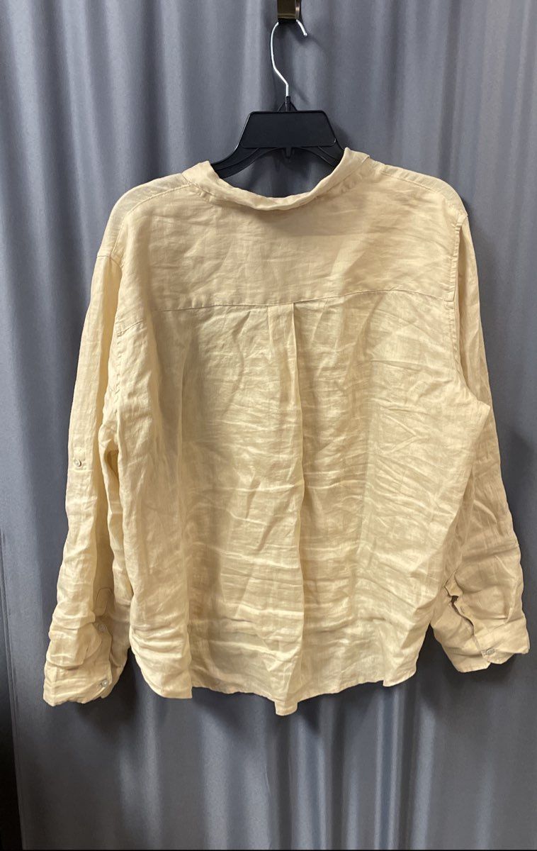 Conbipel Tan Pure Linen Roll Tab Button Down High Low Shirt Sz XL