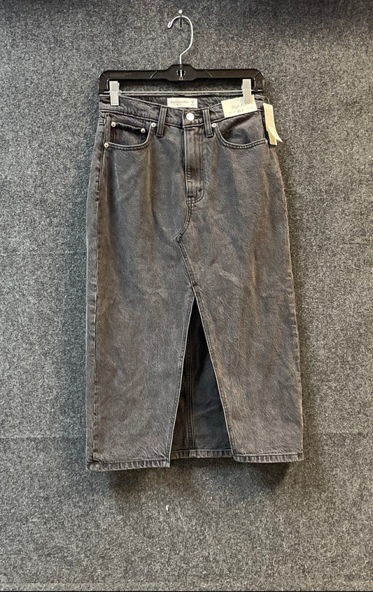 Abercrombie & Fitch Women's Gray High Rise Denim Midi Skirt Front Slit NWT Sz 25