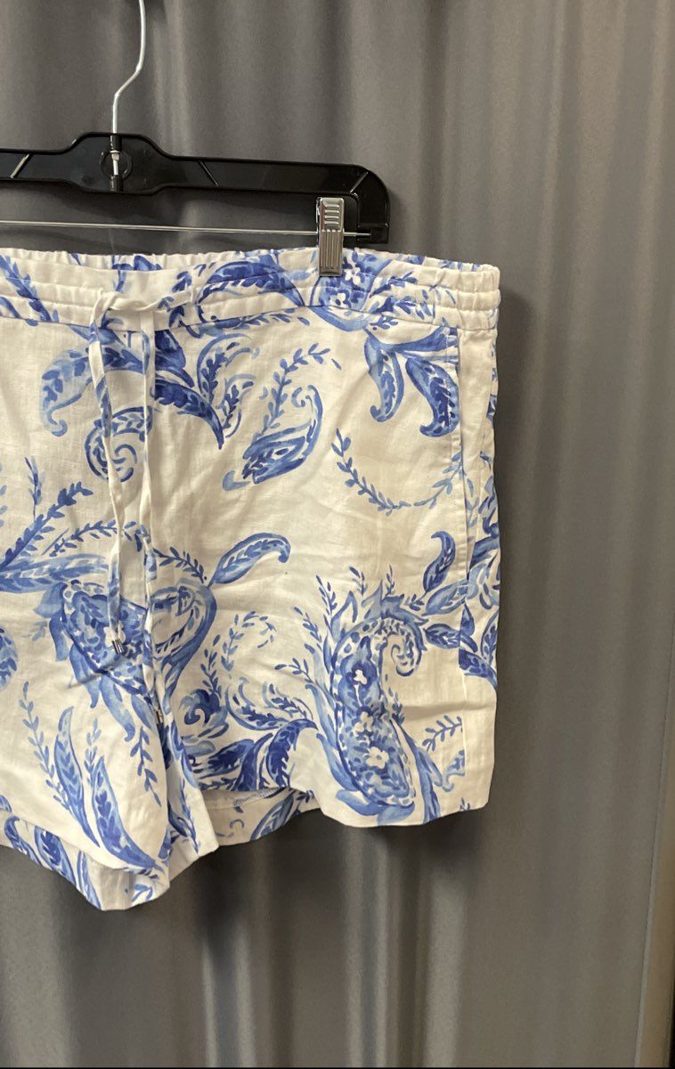 Lauren Ralph Lauren Women's White Blue Paisley Patterned Linen Shorts Sz XL