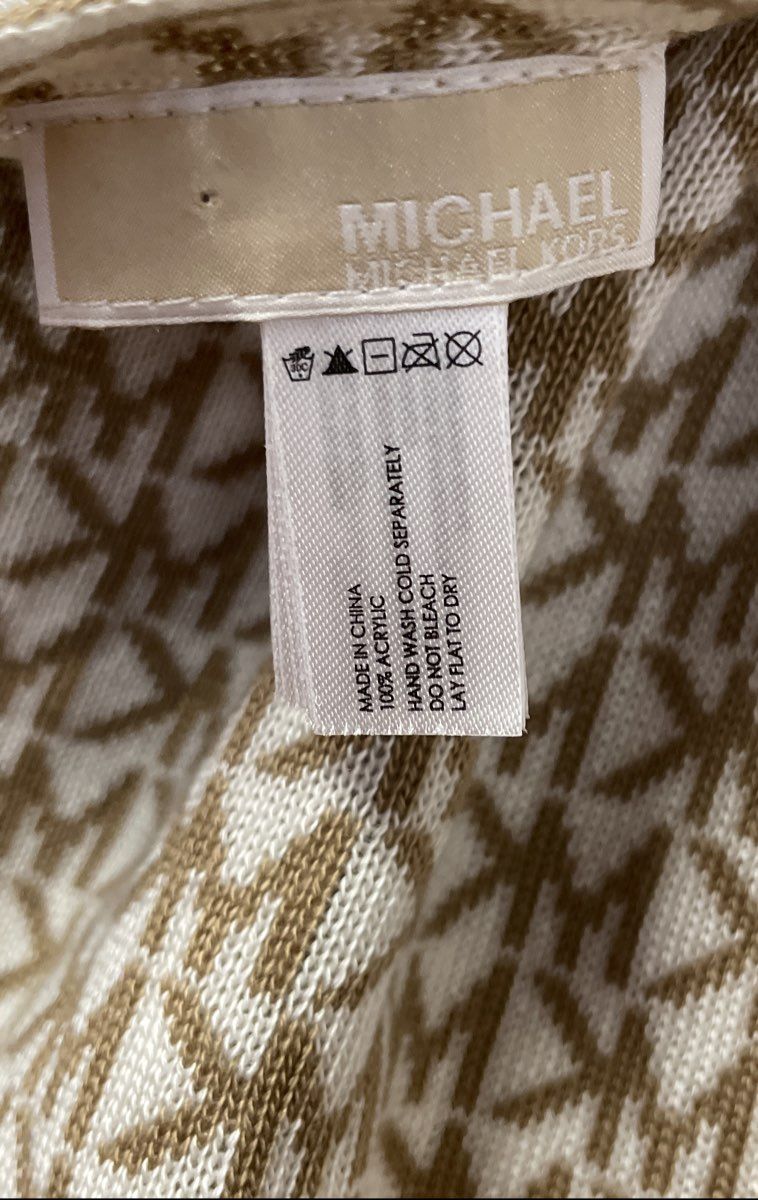 Michael Kors Women's Beige White Logo Monogram Signature Knit Scarf