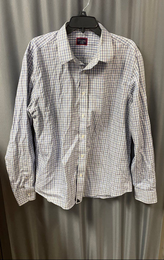 UNTUCKit Men's Durif WF Plaid Button Down Shirt Blue White Wrinkle Free Size XL