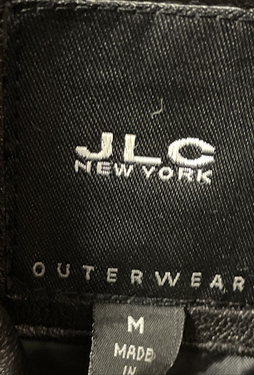 JLC New York Women's Black Leather Jacket Button Front Blazer Size M