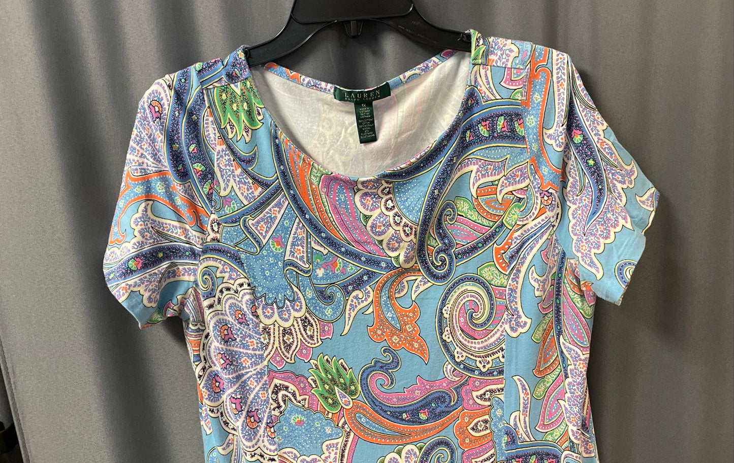 Lauren Ralph Lauren Women's Blue Paisley Print Short Sleeve Dress Sz 1X
