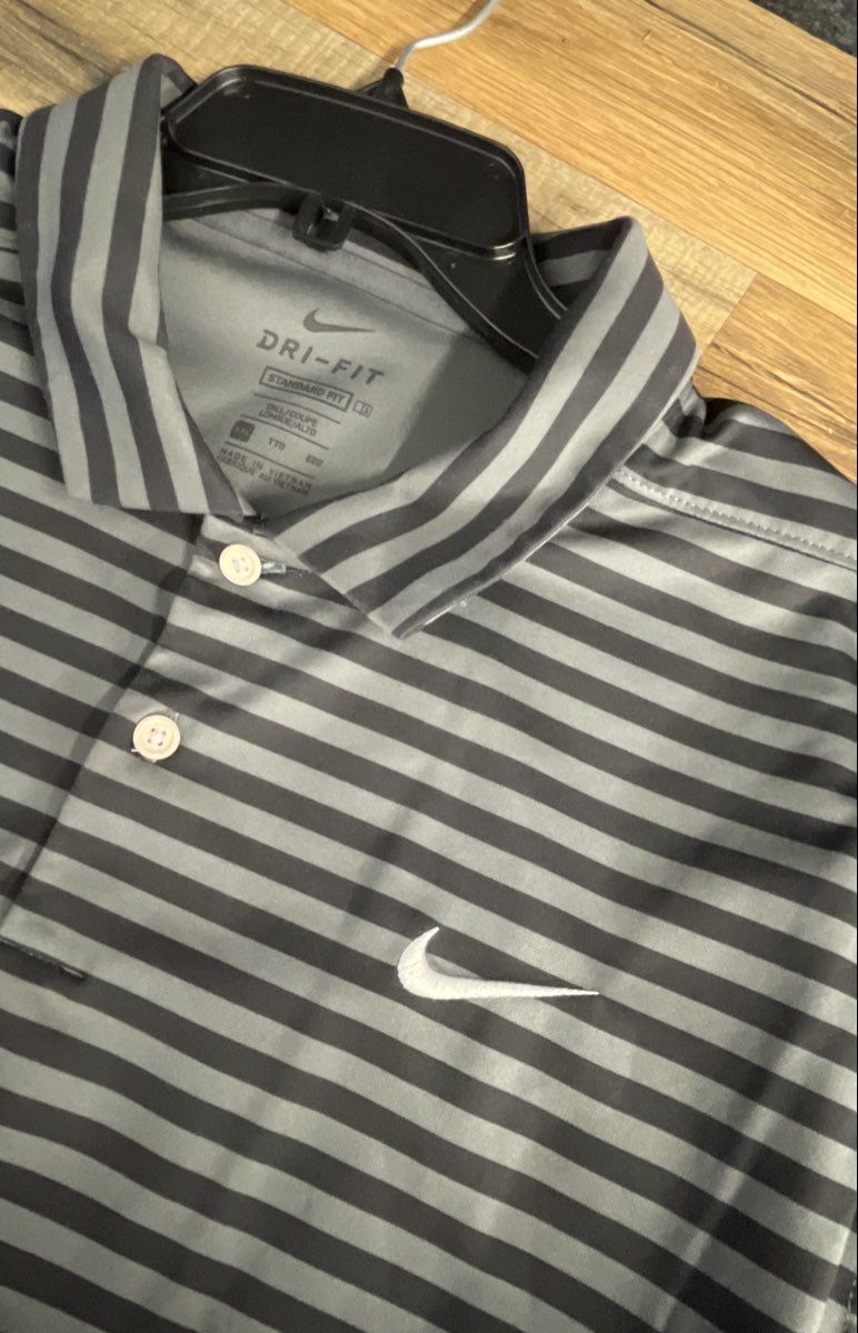 Nike Men's Gray Striped Dri-FIT Standard Fit Golf Polo Short Sleeve Sz XXL Tall