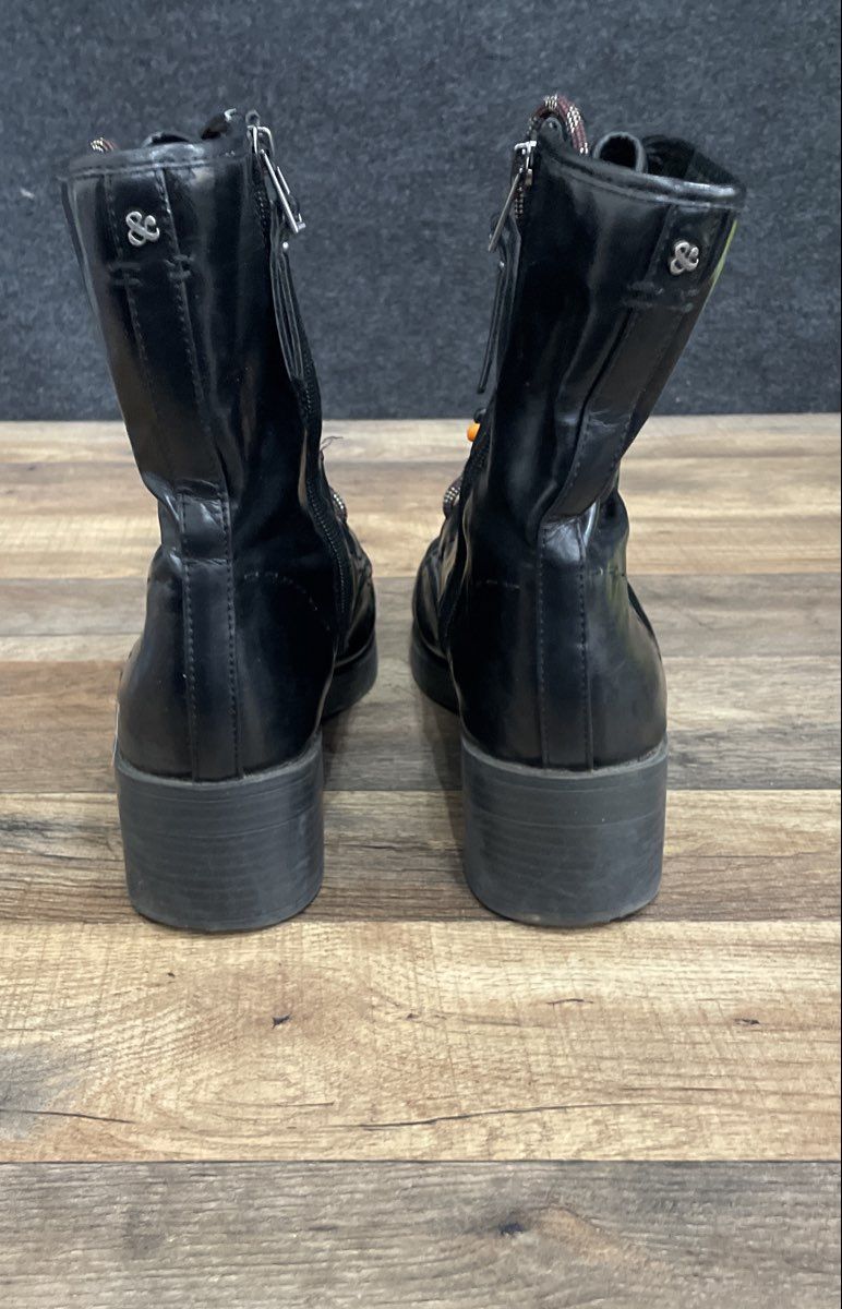 Sam & Libby Black Beaded Lace Combat Boots Side Zip Women's Size 11