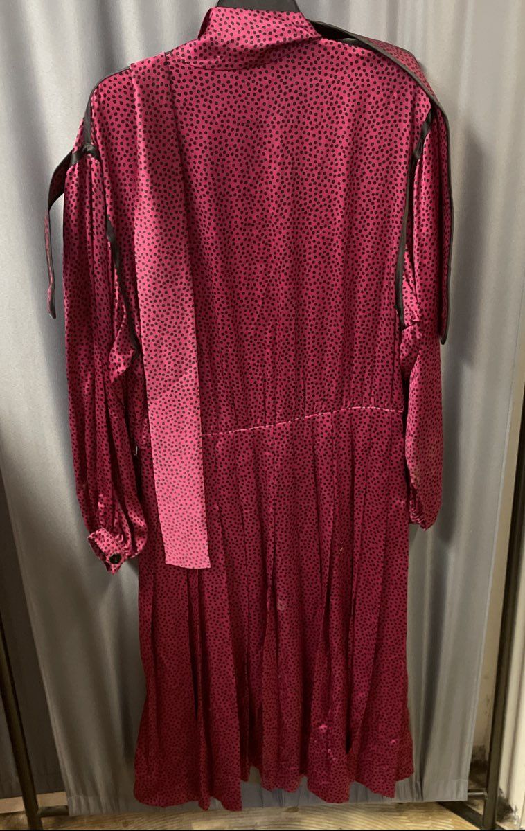Vintage 80s Albert Nipon Silk Pussy Bow Dress Polka Dot Scarlet Black Sz 14