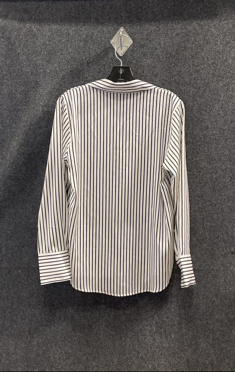 H&M Women's White Black Stripe Button Down Long Sleeve Shirt Sz S