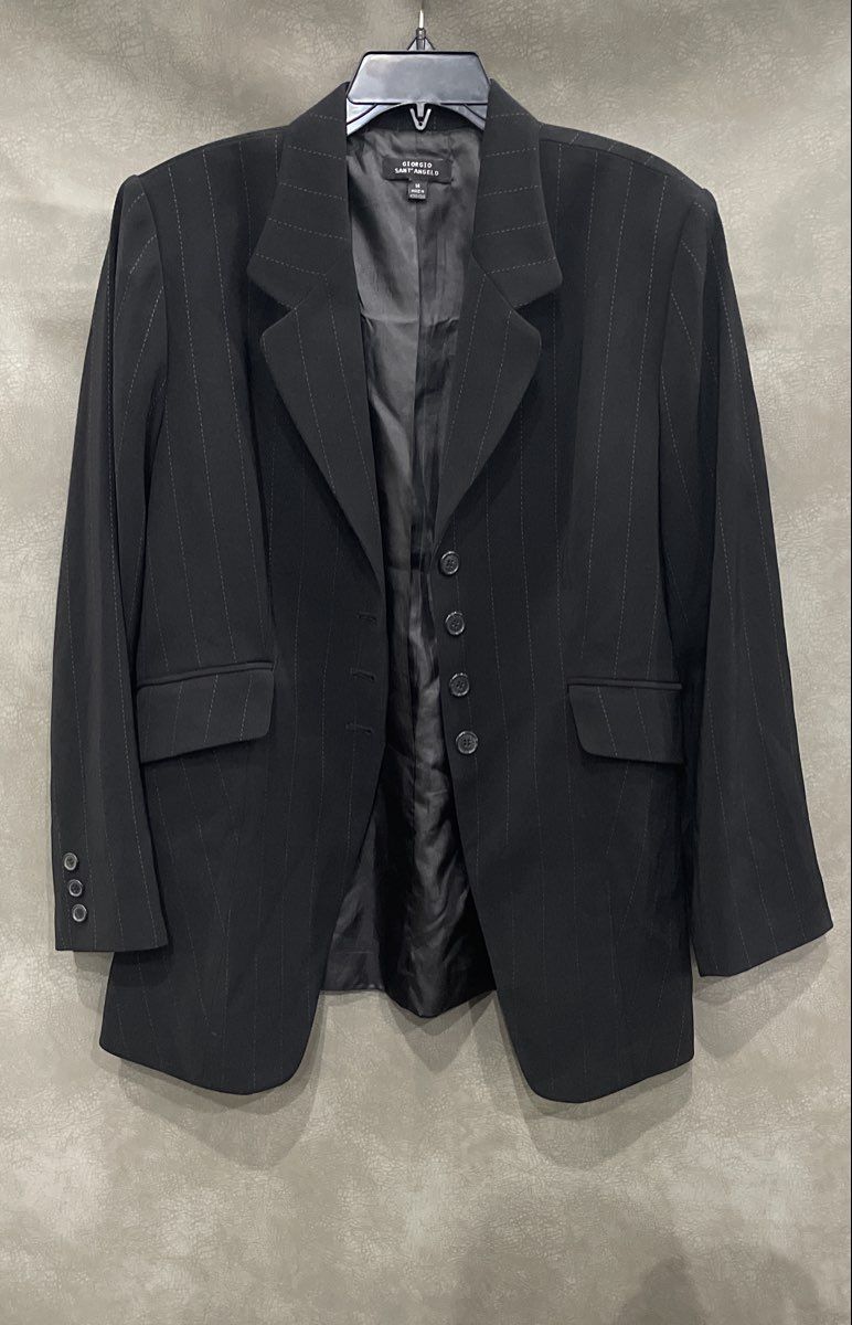Vintage 90s Giorgio Sant' Angelo Women's Black Pinstripe Blazer Jacket Sz 14