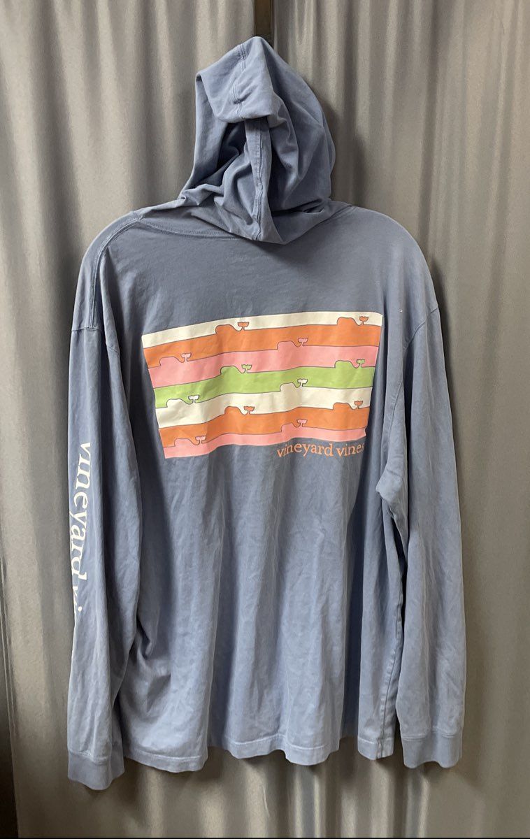 Vineyard Vines Men's Blue Long Sleeve Hooded Shirt Cotton Logo Graphic Sz XL