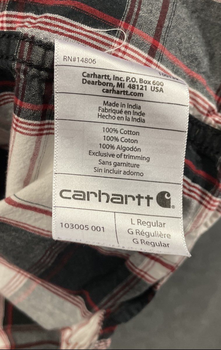 Carhartt Men's Short Sleeve Button Up Shirt Black White Red Plaid Relaxed Sz L