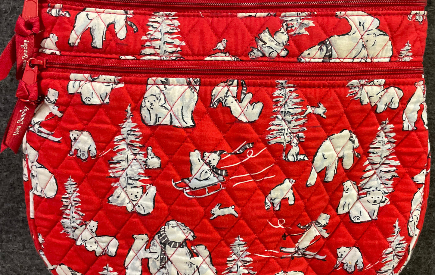 Vera Bradley Red Playful Polar Bears Triple Zip Hipster Crossbody Bag