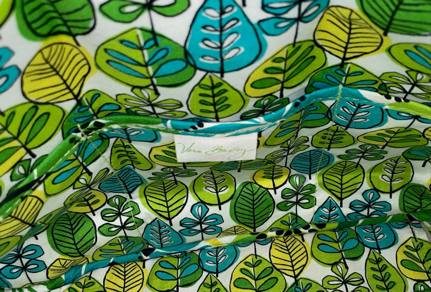 Vera Bradley Lime Green Teal Floral Quilted Cotton Large Tote Crossbody Bag