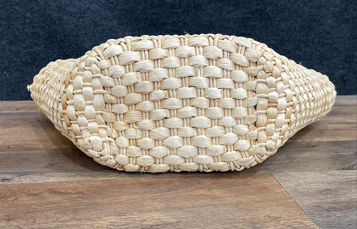 Cappelli Vintage Woven Straw Wood Look Tote Bag Floral Lining Handbag