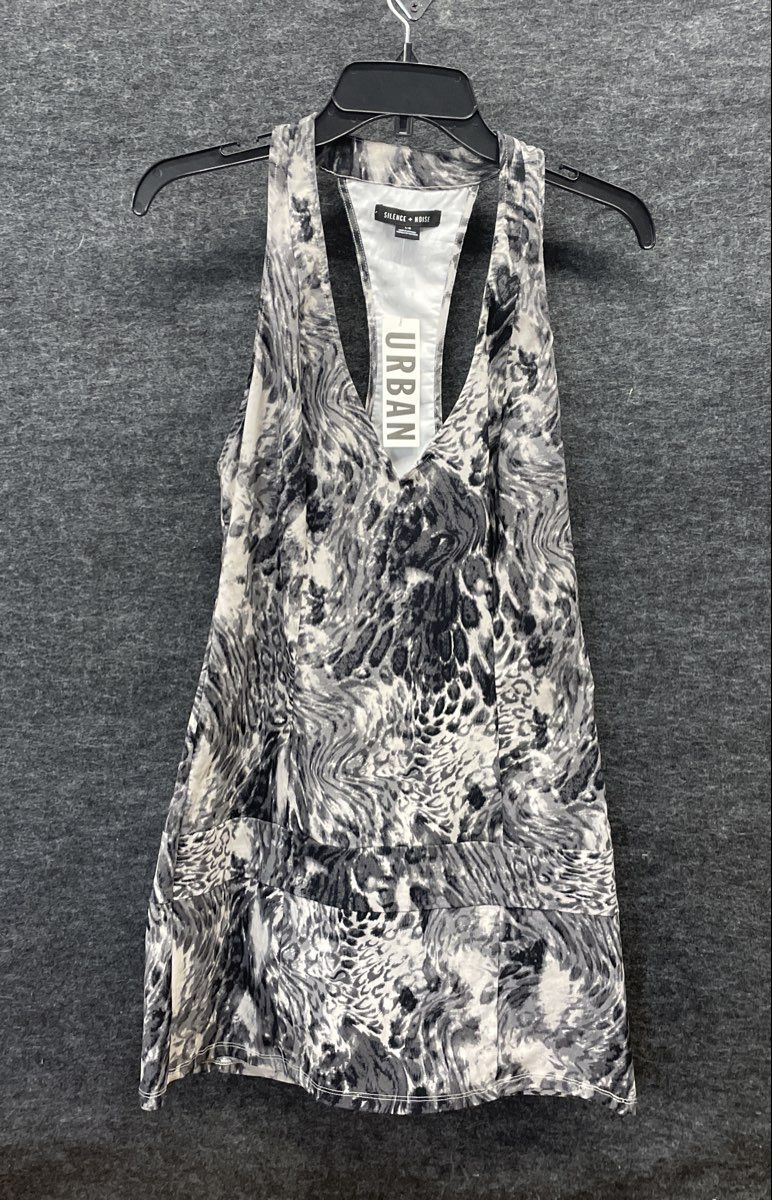 Silence + Noise Women's Grey Black Motif Sleeveless Racerback Dress Sz L NWT