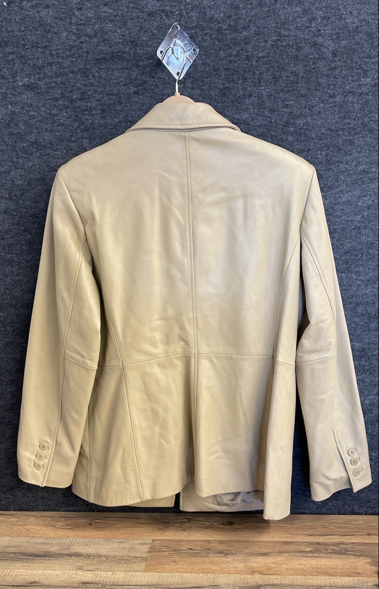 Valerie Stevens Women's Tan Leather Jacket Classic Button Front Sz L