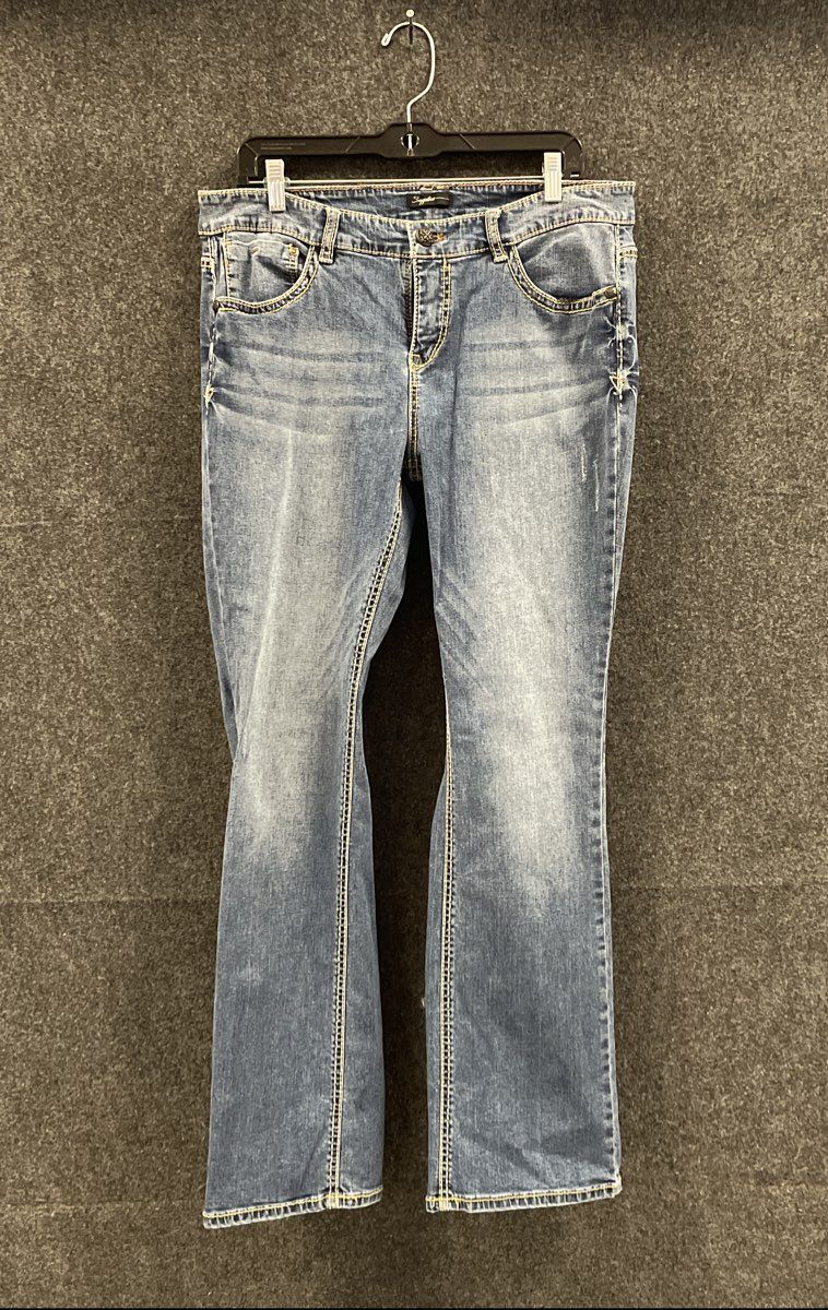 Supplies Women's Medium Wash Embroidered Flap Pocket Bootcut Jeans Sz 14