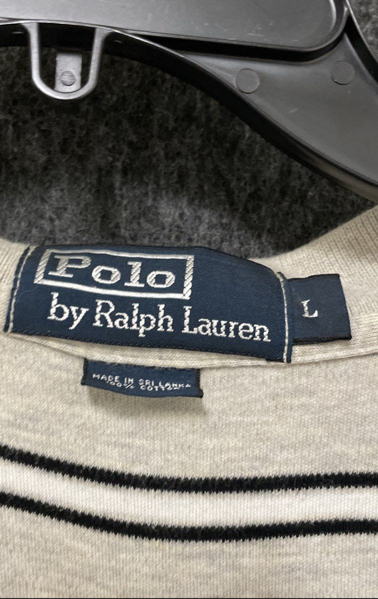 Vintage 90s Polo Ralph Lauren Men's Grey Striped Cotton Polo Shirt Sz L