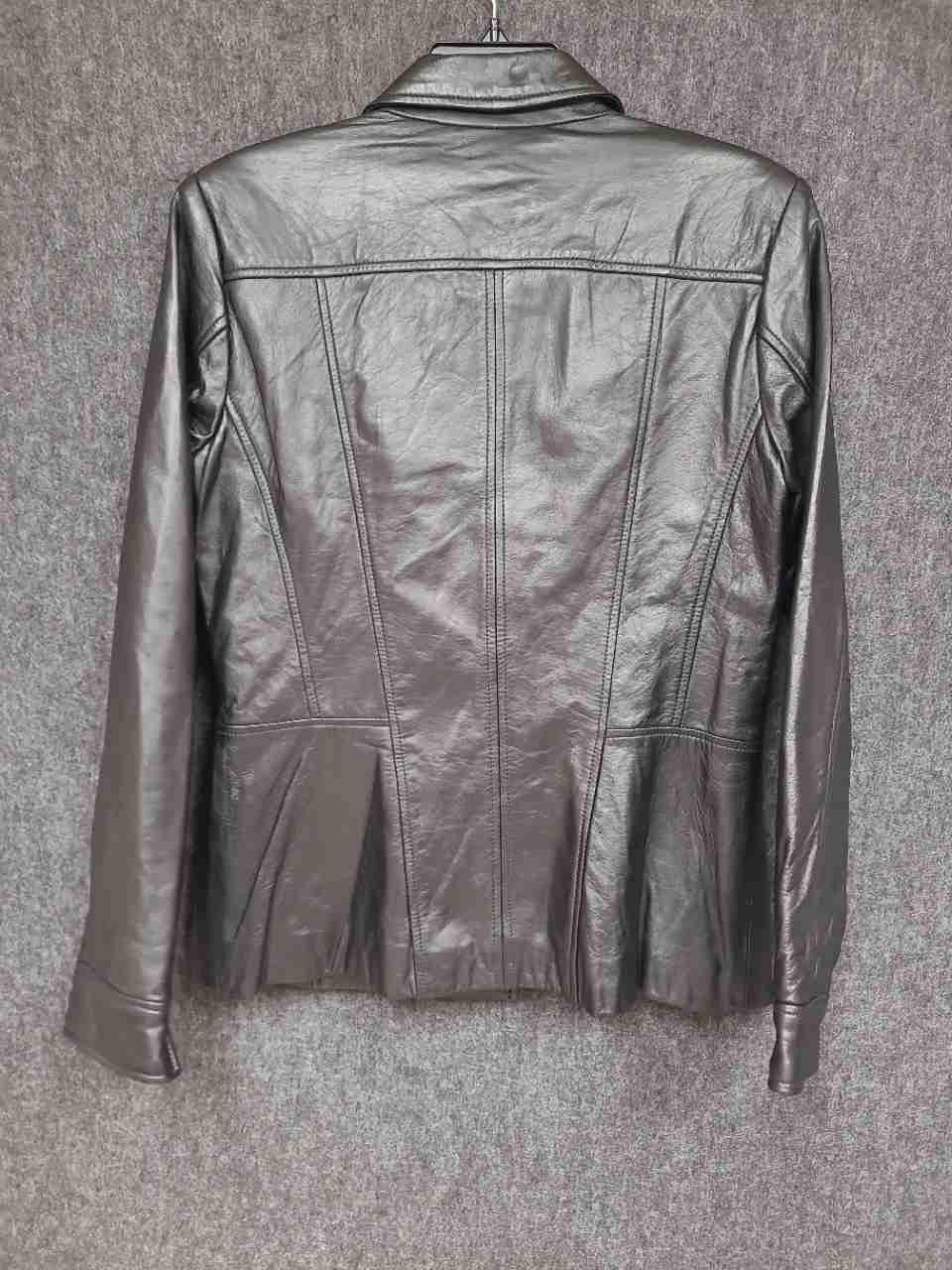 Denim & Co. Women's Black Genuine Leather Asymmetrical Zip Jacket Sz S