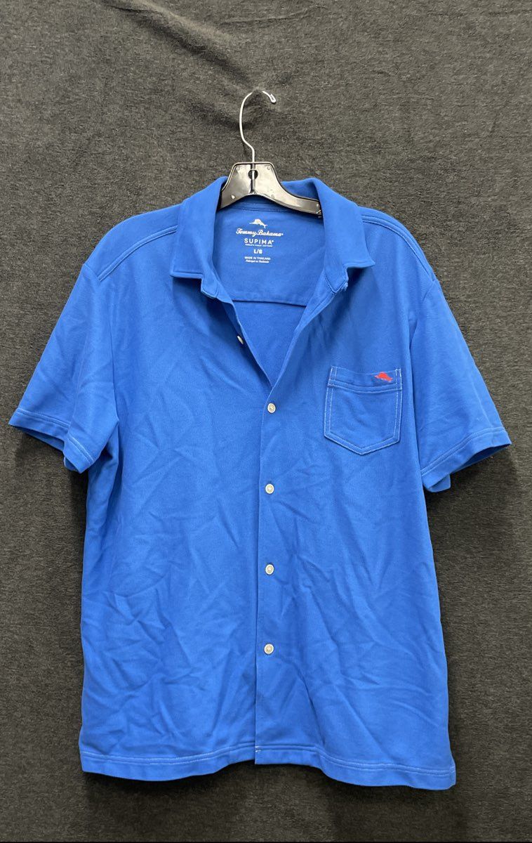 Tommy Bahama Men's Blue Supima Cotton Blend Short Sleeve Button Up Shirt Sz L