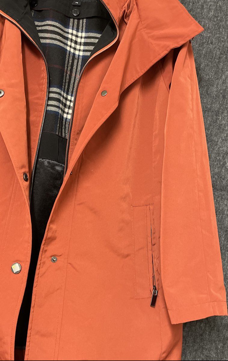 Fleet Street Women's Orange Hooded Jacket Plaid Lined Zip Snap Front Size PS