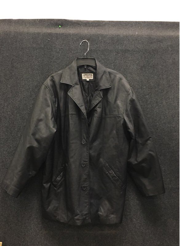 Fashion Elements Women's Black Leather Jacket Vintage 90s Button Front Sz 1X