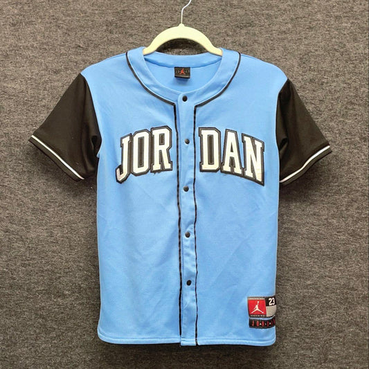 Jordan Boys Youth Baseball Jersey Blue Black Jumpman 23 Button Up Sz M