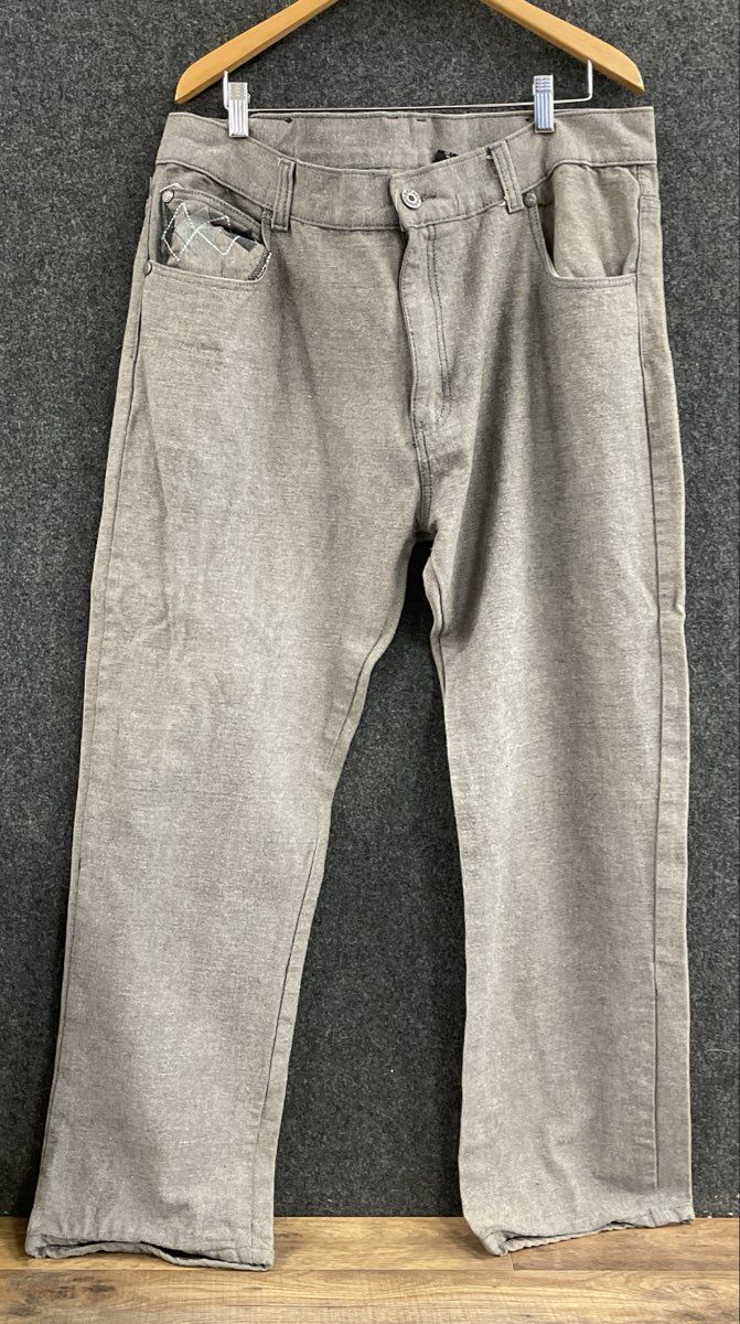 Red Ape Men's Gray Argyle Back Pocket Embroidered Urban Streetwear Jeans 42x33