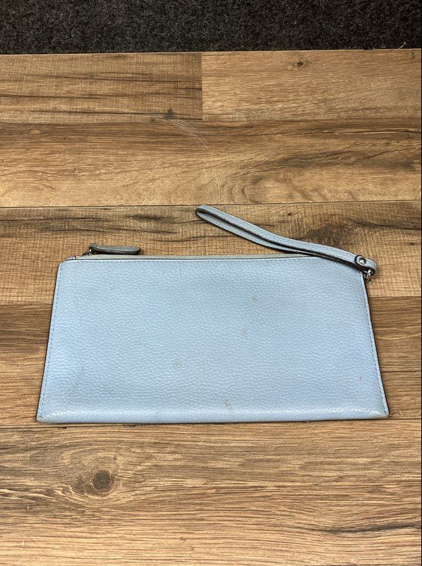 Michael Kors Light Blue Pebbled Leather Large Wristlet Pouch Silver Hardware